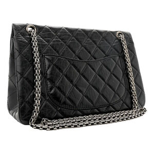 Chanel 2.55 Reissue 225 Black Aged Calfskin Double Flap Bag Silver